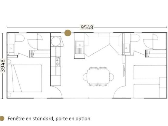 Mobilheim OTELLO mit 2 Schlafzimmern, PRESTIGE-Ausstattung, Klimaanlage, große überdachte Terrasse