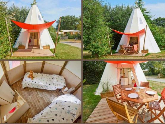 Tipi home 34m² (3 Zimmer) ohne Sanitäranlagen auf 54m² erhöhter Terrasse mit Beschattungssegel