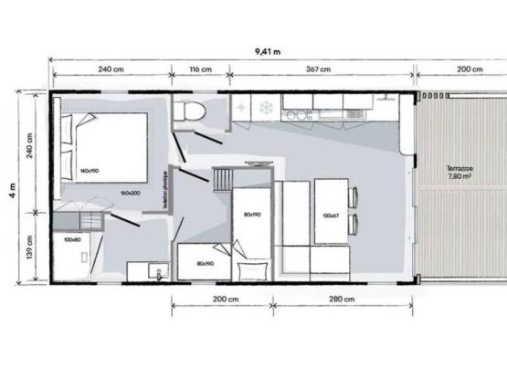 Mobilheim Living 27m² (2 zimmer) + terrasse + Klimaanlage + TV