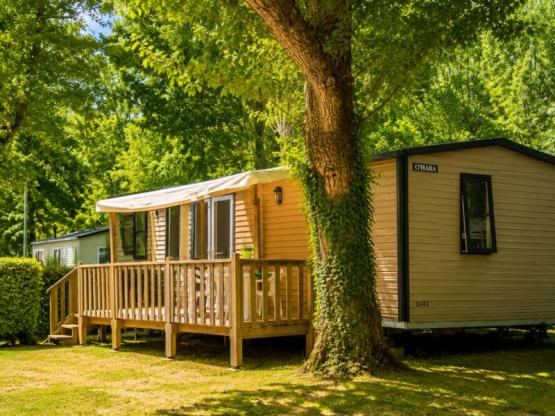 Mobilheim Premium 35m² 3 zimmer - überdachte Terrasse + TV + Geschirrspülmaschine + Bratpfanne