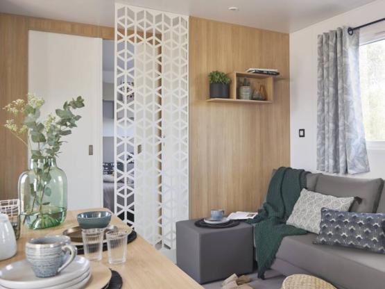 Mobilheim 35m² Premium / 3 Zimmer + TV + klimaangle + überdachte Terrasse