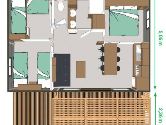 Hütte Confort 35m² 3 Schlafzimmer Halbüberdachte Terrasse + Klimaanlage
