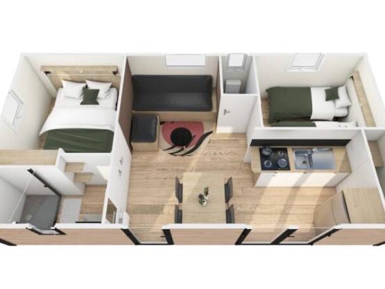 Homeflower Premium 29m² (2 Schlafzimmer) + KLIMAANLAGE + halbüberdachte Terrasse + TV + Bettwäsche