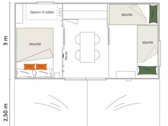 Bungalow toilé 2 chambres sans sanitaire