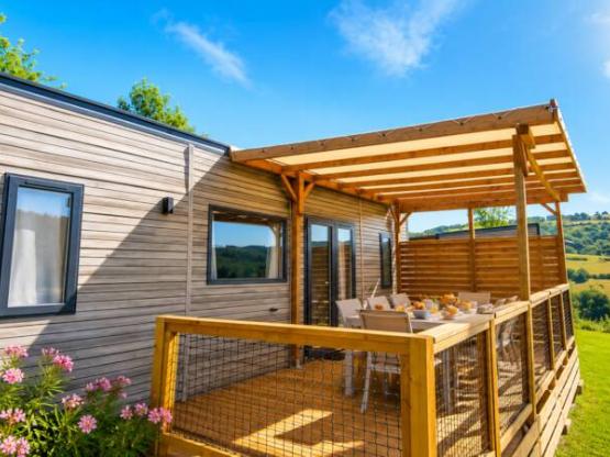 Mobilheim SERAC  Premium mit Seeblick, 36 m² – klimatisiert (3 Schlafzimmer, 6 Personen)