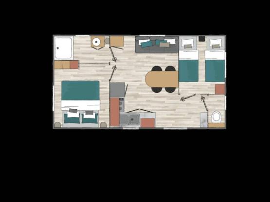 MOBIL HOME Confort Plus Climatisé - TV -  2 ch - 29.60m² / Aloe Vera