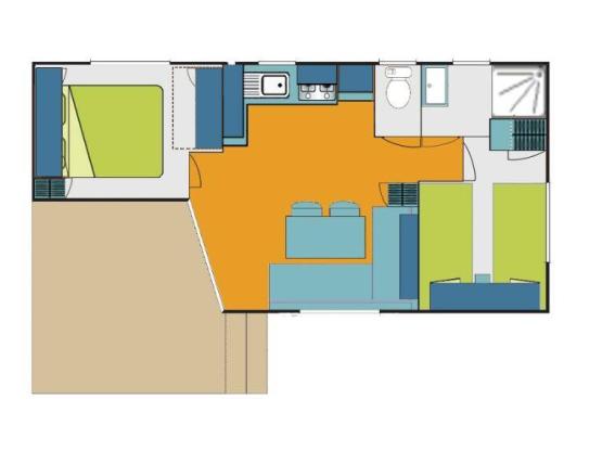 Mobilheim EQUILIBRE 2 Zimmer + überdachte Terrasse + TV + wifi