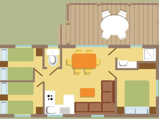 Mobilheim Confort+ 31m² (3 Zimmer) + überdachte Terrasse 14 m²