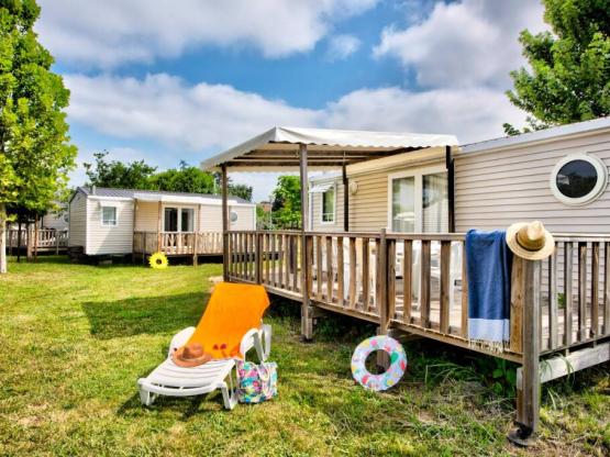 Mobil-Home Komfort 27m² 2 Zimmer + halbbedeckte Terrasse 18m² + TV + CLIM