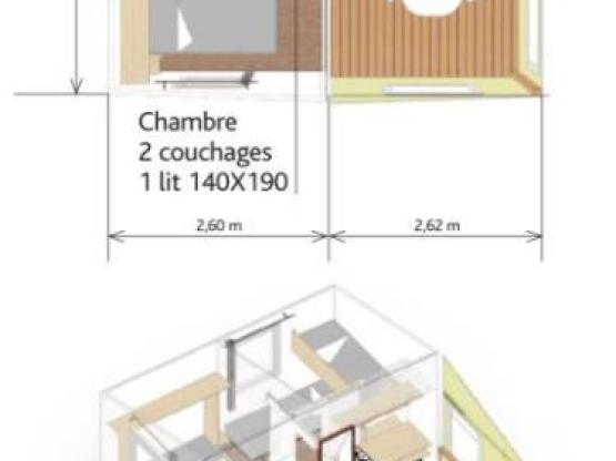 Stacaravan Tit'home 21m² - 2 slaapkamers / zonder sanitairgebouw