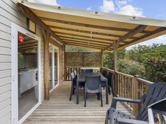 Mobilheim DECLIK 31m² / 3 Zimmer - überdachte Terrasse + Klimaanlage