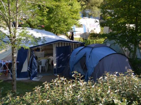 Stellplatz B (Zelt, Wohnwagen / 1 Auto / Strom 10A)